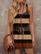 Vestido Curto Listrado com Decote U e Costas Abertas - La Lecce