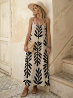 Vestido Longo de Malha com Estampa de Folhas de Coqueiro - La Lecce