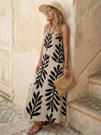 Vestido Longo de Malha com Estampa de Folhas de Coqueiro - La Lecce