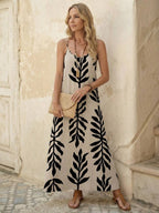 Vestido Longo de Malha com Estampa de Folhas de Coqueiro - La Lecce