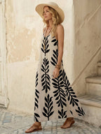 Vestido Longo de Malha com Estampa de Folhas de Coqueiro - La Lecce