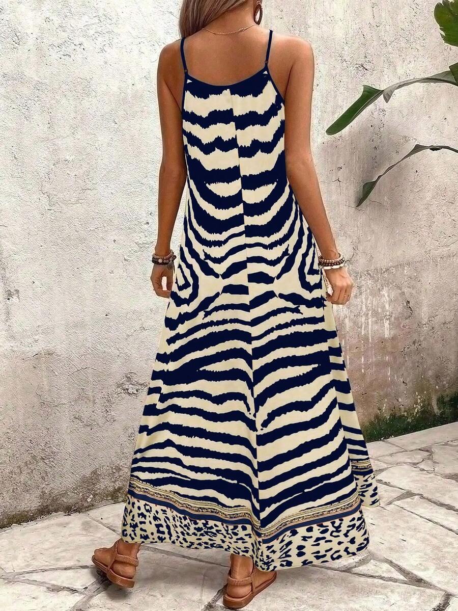 Vestido Longo Estampa de Onça com Alças Finas