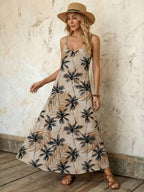Vestido Longo de Malha com Estampa de Folhas de Coqueiro - La Lecce