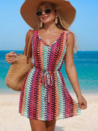 Vestido Saída de Praia Longo com Decote V e Laço Contrastante - La Lecce