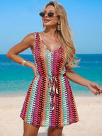 Saída de Praia Vestido Longo com Cinto Bordado