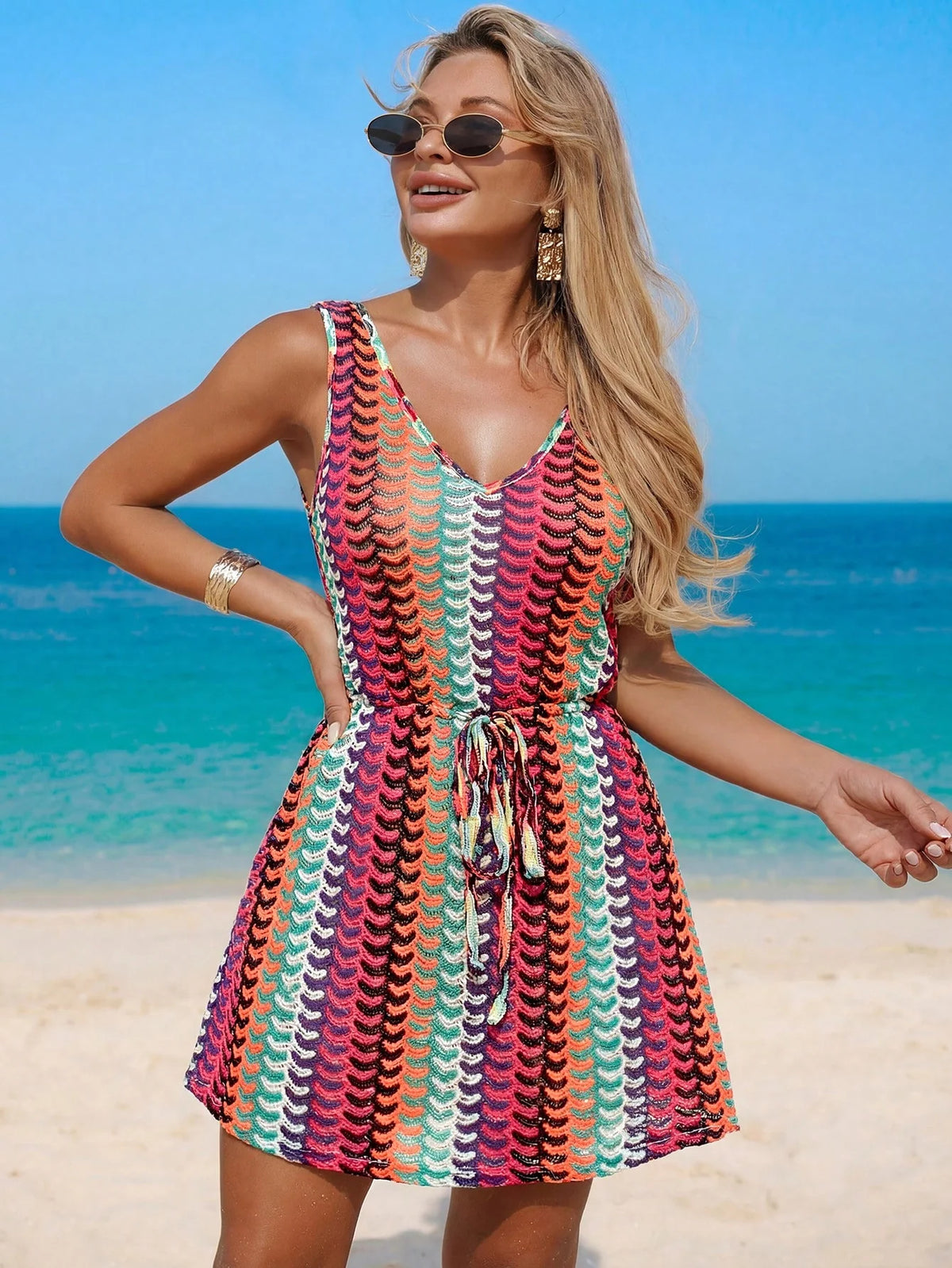 Saída de Praia Vestido Longo com Cinto Bordado