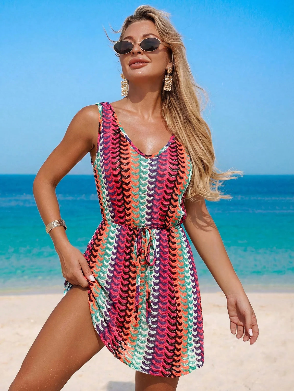 Saída de Praia Vestido Longo com Cinto Bordado