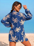 Conjunto de Praia 3 Peças com Kimono de Tela e Shorts Estampados