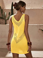 Vestido Saída de Praia Curto em Tricô Vazado Geométrico - La Lecce