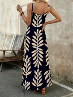 Vestido Longo de Malha com Estampa de Folhas de Coqueiro