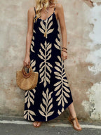 Vestido Longo de Malha com Estampa de Folhas de Coqueiro