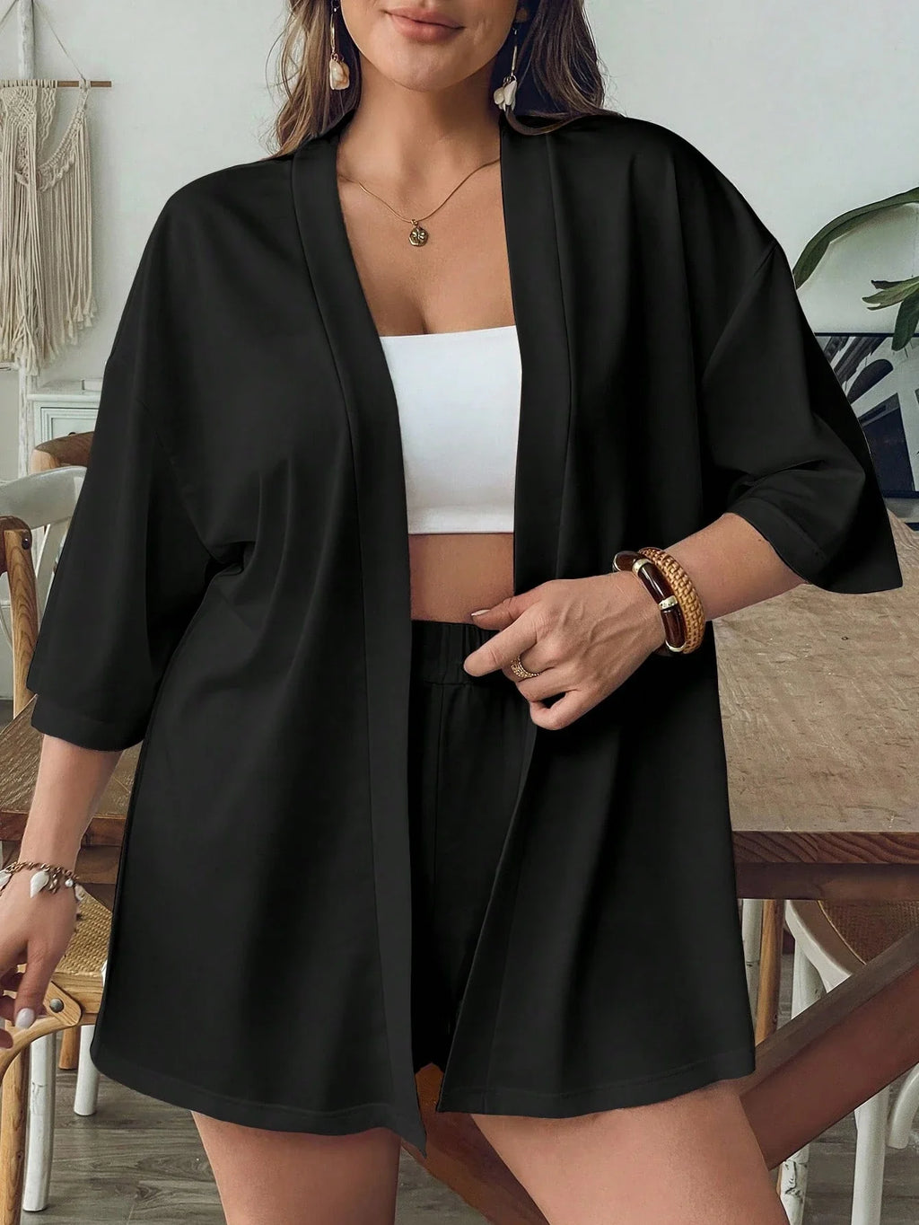 Conjunto Plus Size Casual com Mini Shorts