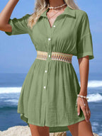 Vestido Saída de Praia Midi com Botões e Cintura Franzida - La Lecce