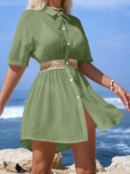 Vestido Saída de Praia Midi com Botões e Cintura Franzida - La Lecce