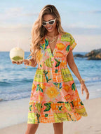 Vestido Curto Boho com Babado e Detalhe em Pompom - La Lecce