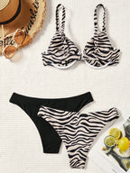 Conjunto Biquíni 3 Peças Zebrado com Tie Back