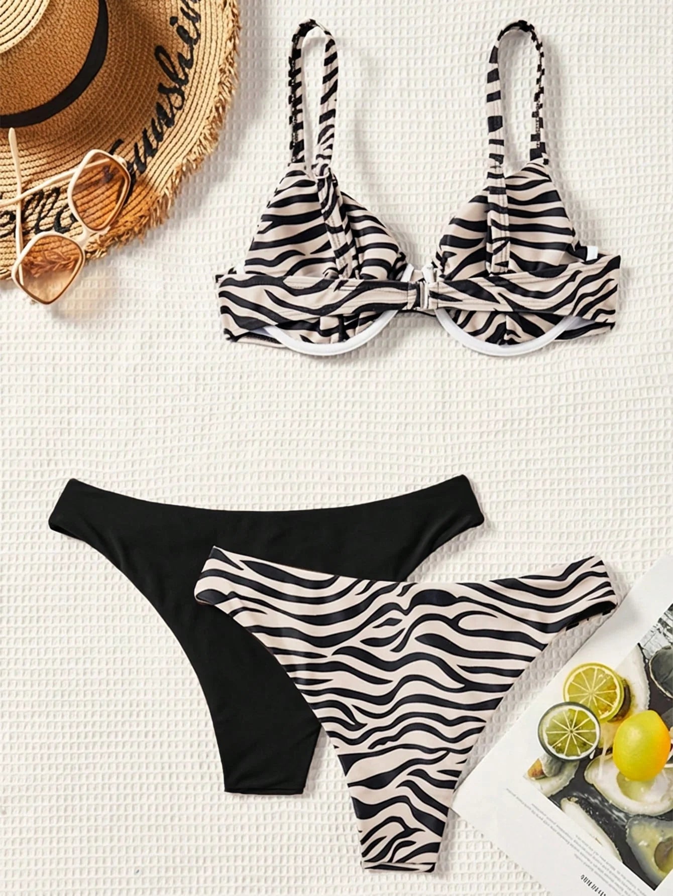 Conjunto Biquíni 3 Peças Zebrado com Tie Back