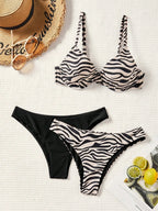 Conjunto Biquíni 3 Peças Zebrado com Tie Back