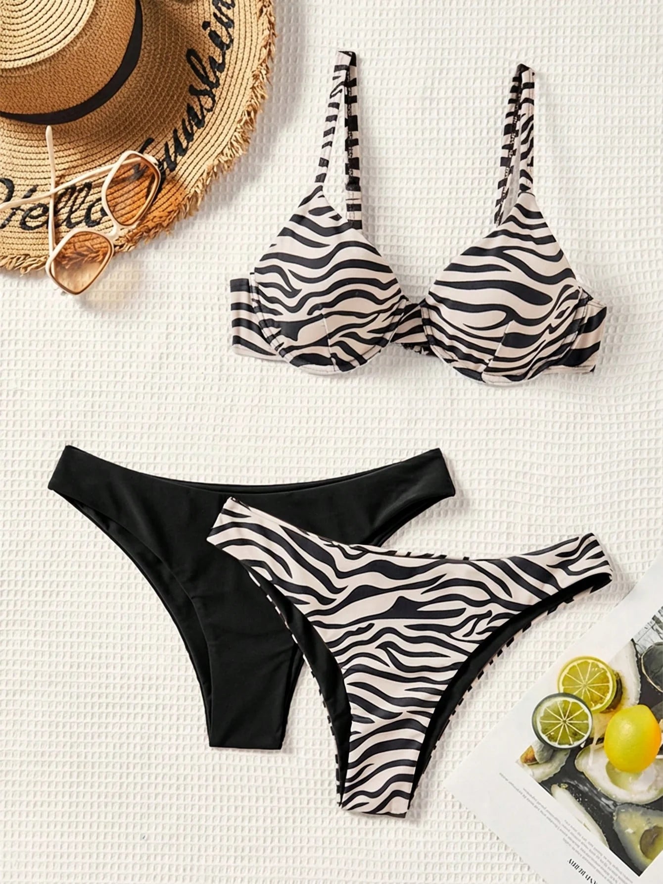 Conjunto Biquíni 3 Peças Zebrado com Tie Back