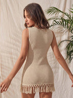 Vestido Saída de Praia Longo em Malha com Franjas - La Lecce