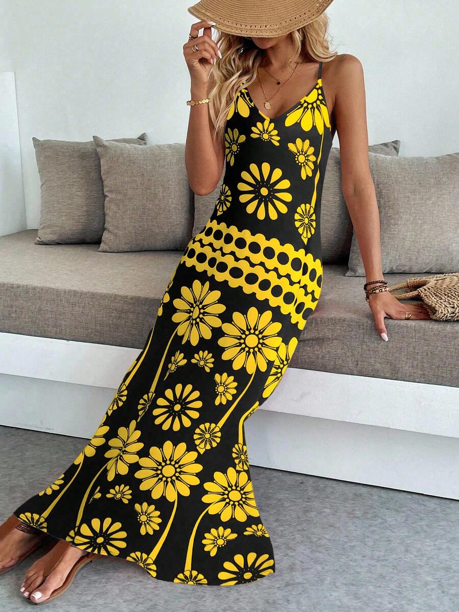 Vestido Longo Boho de Alças Finas com Bainha Assimétrica - La Lecce