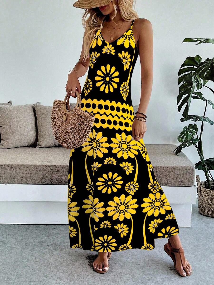 Vestido Longo Boho de Alças Finas com Bainha Assimétrica - La Lecce