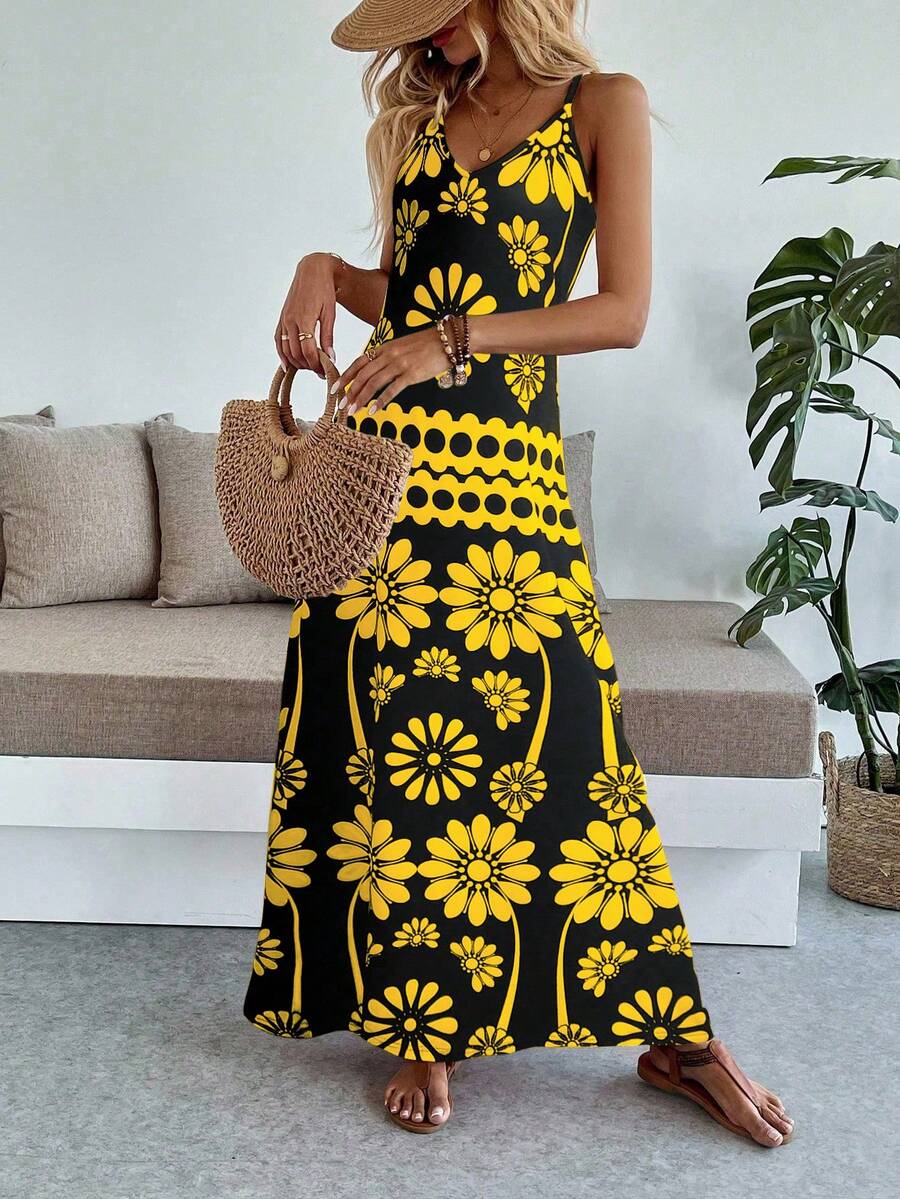 Vestido Longo Boho de Alças Finas com Bainha Assimétrica - La Lecce
