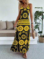 Vestido Longo Boho de Alças Finas com Bainha Assimétrica - La Lecce