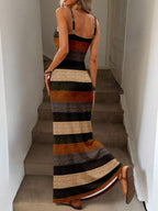 Vestido Maxi Listrado com Bainha Assimétrica - La Lecce