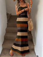 Vestido Maxi Listrado com Bainha Assimétrica - La Lecce