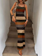 Vestido Maxi Listrado com Bainha Assimétrica - La Lecce
