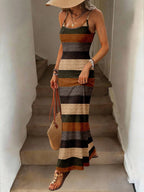 Vestido Maxi Listrado com Bainha Assimétrica - La Lecce