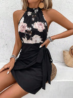 Vestido Curto Floral Frente Única com Nó - La Lecce