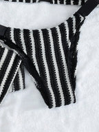 Conjunto de Biquíni 3 Peças Listrado com Top Frente-Única