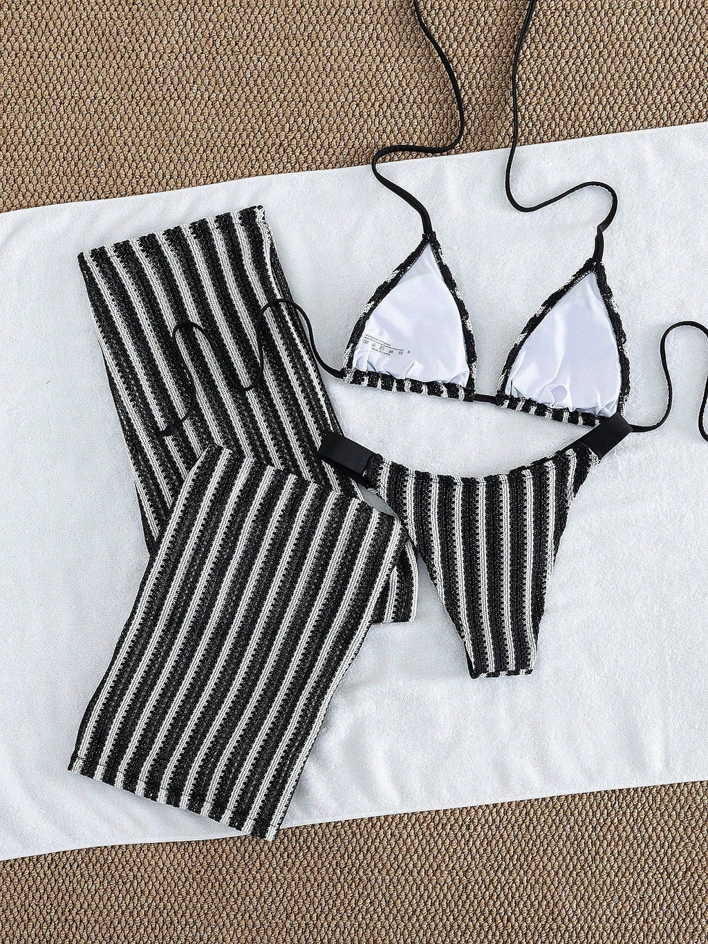 Conjunto de Biquíni 3 Peças Listrado com Top Frente-Única