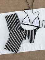 Conjunto de Biquíni 3 Peças Listrado com Top Frente-Única