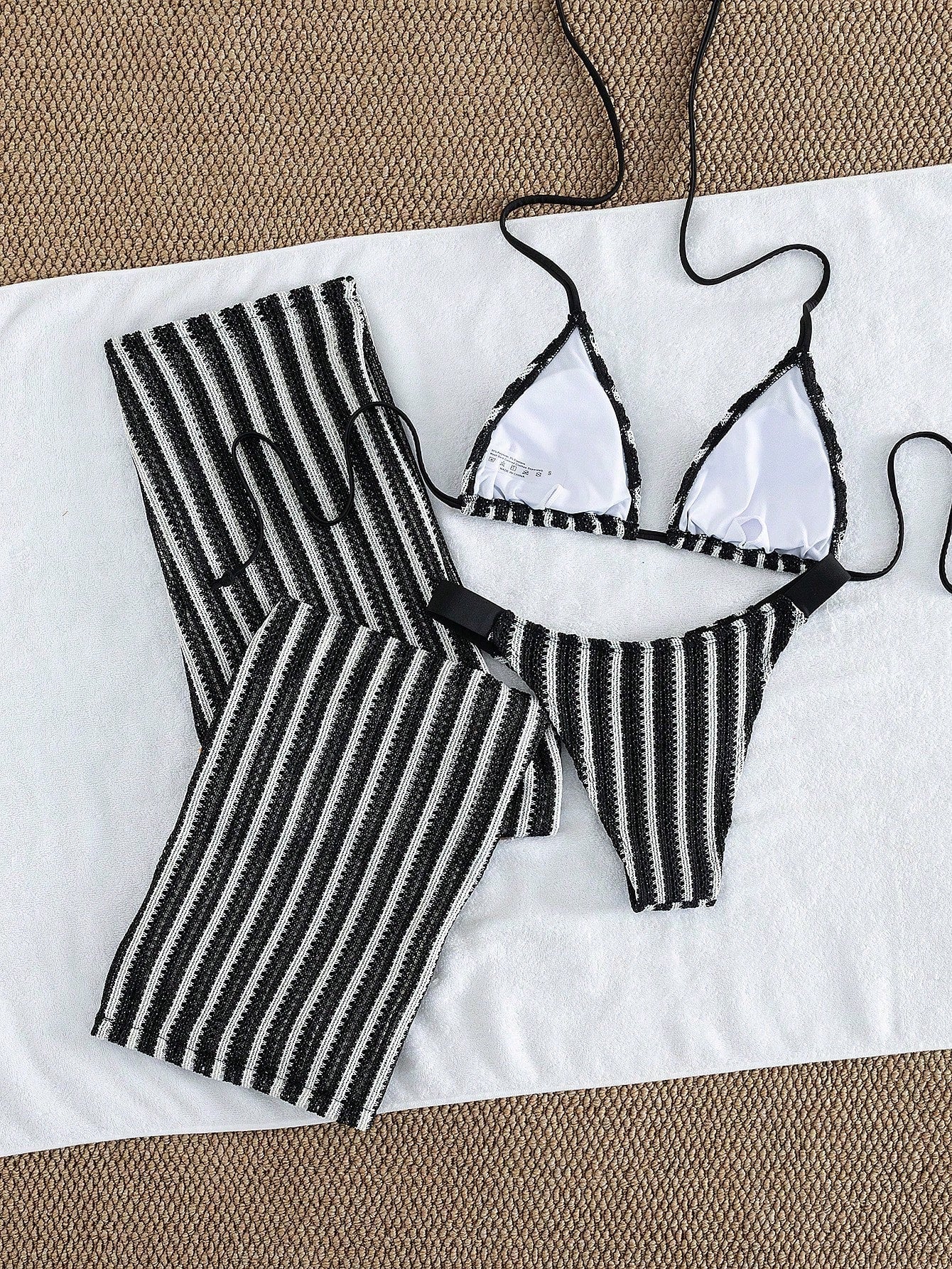 Conjunto de Biquíni 3 Peças Listrado com Top Frente-Única