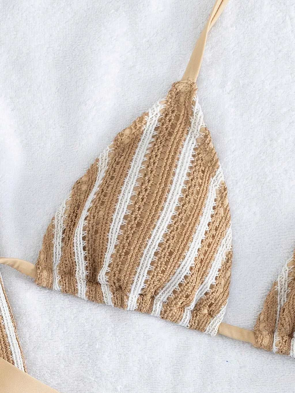 Conjunto de Biquíni 3 Peças Listrado com Top Frente-Única