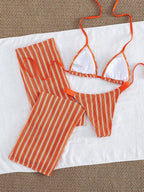 Conjunto de Biquíni 3 Peças Listrado com Top Frente-Única