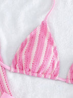 Conjunto de Biquíni 3 Peças Listrado com Top Frente-Única