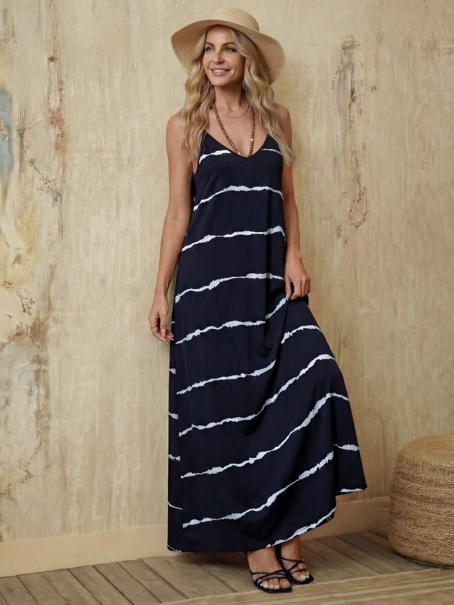 Vestido Longo de Malha com Estampa de Folhas de Coqueiro - La Lecce