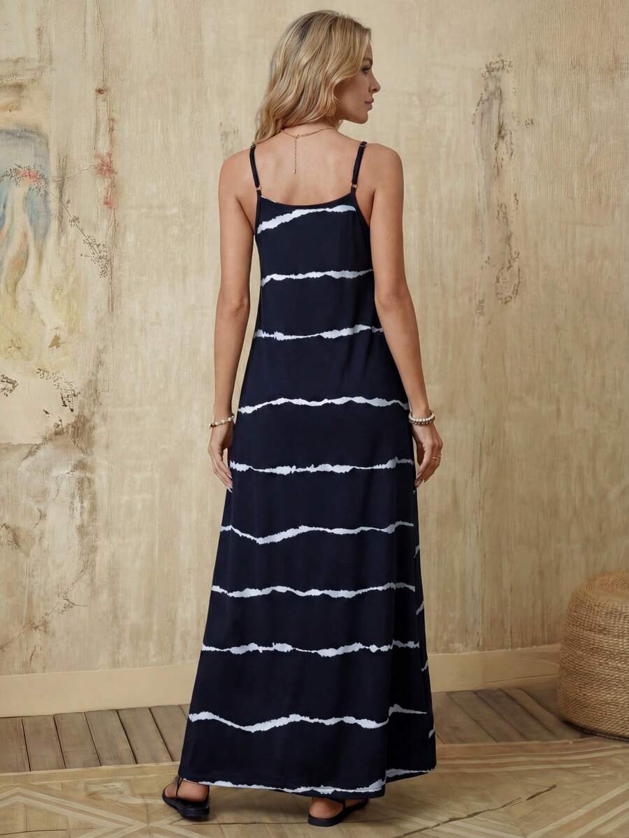 Vestido Longo de Malha com Estampa de Folhas de Coqueiro - La Lecce