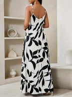 Vestido Maxi de Alças com Estampa Geométrica e Bolsos