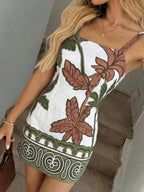 Vestido Mini de Alças com Estampa de Coqueiro e Costas Abertas - La Lecce