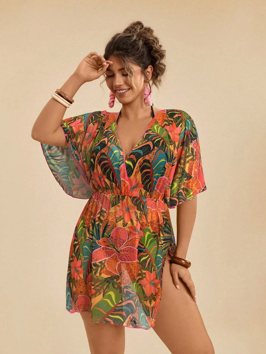 Saída de Praia Plus Size Tie Back