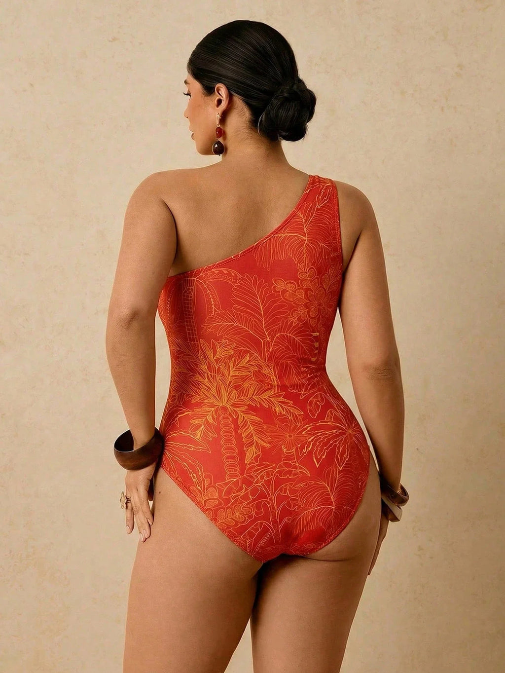 Maiô Plus Size Tropical com Nó Lateral