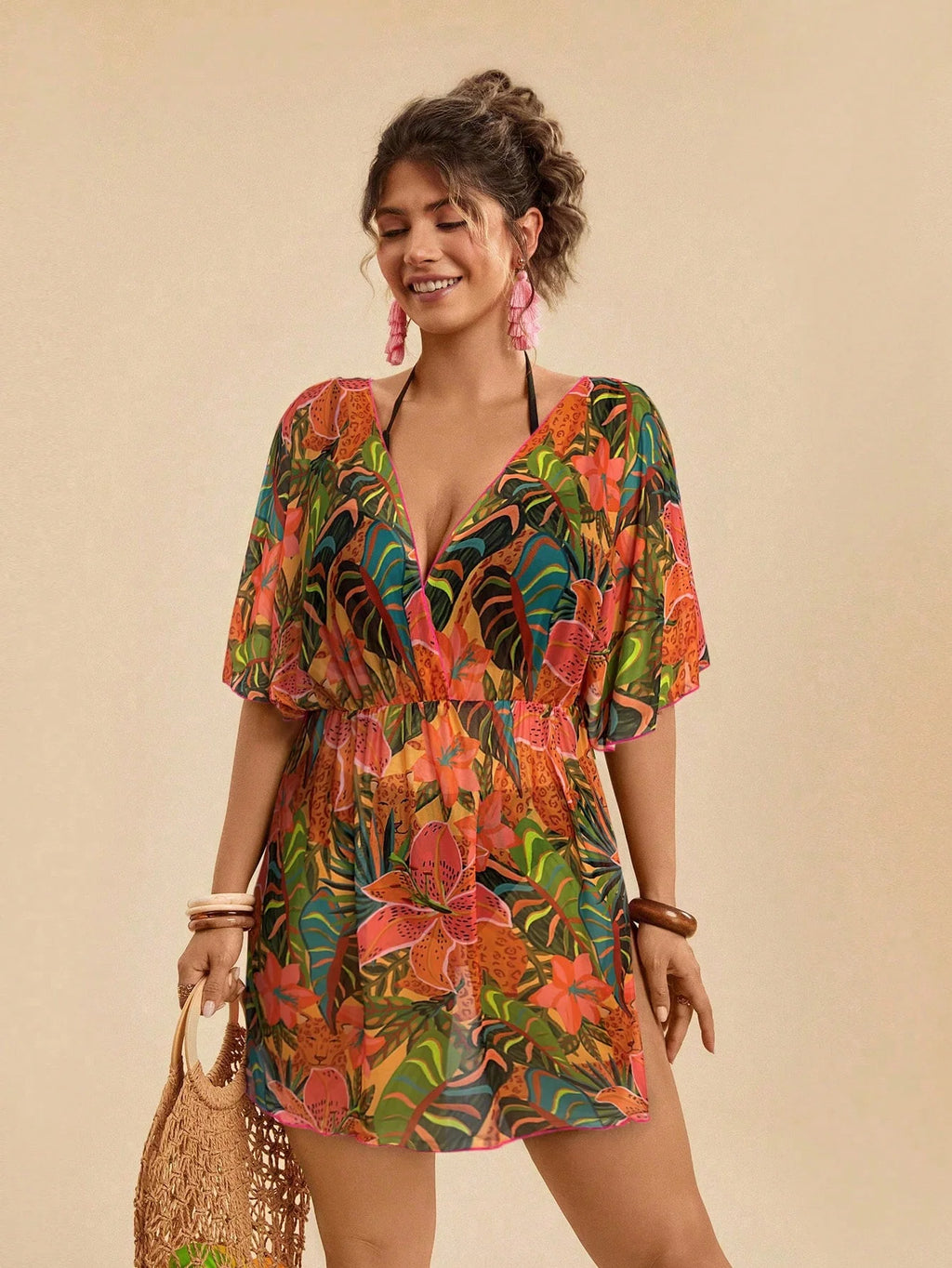 Saída de Praia Plus Size Tie Back