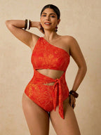 Maiô Plus Size Tropical com Nó Lateral
