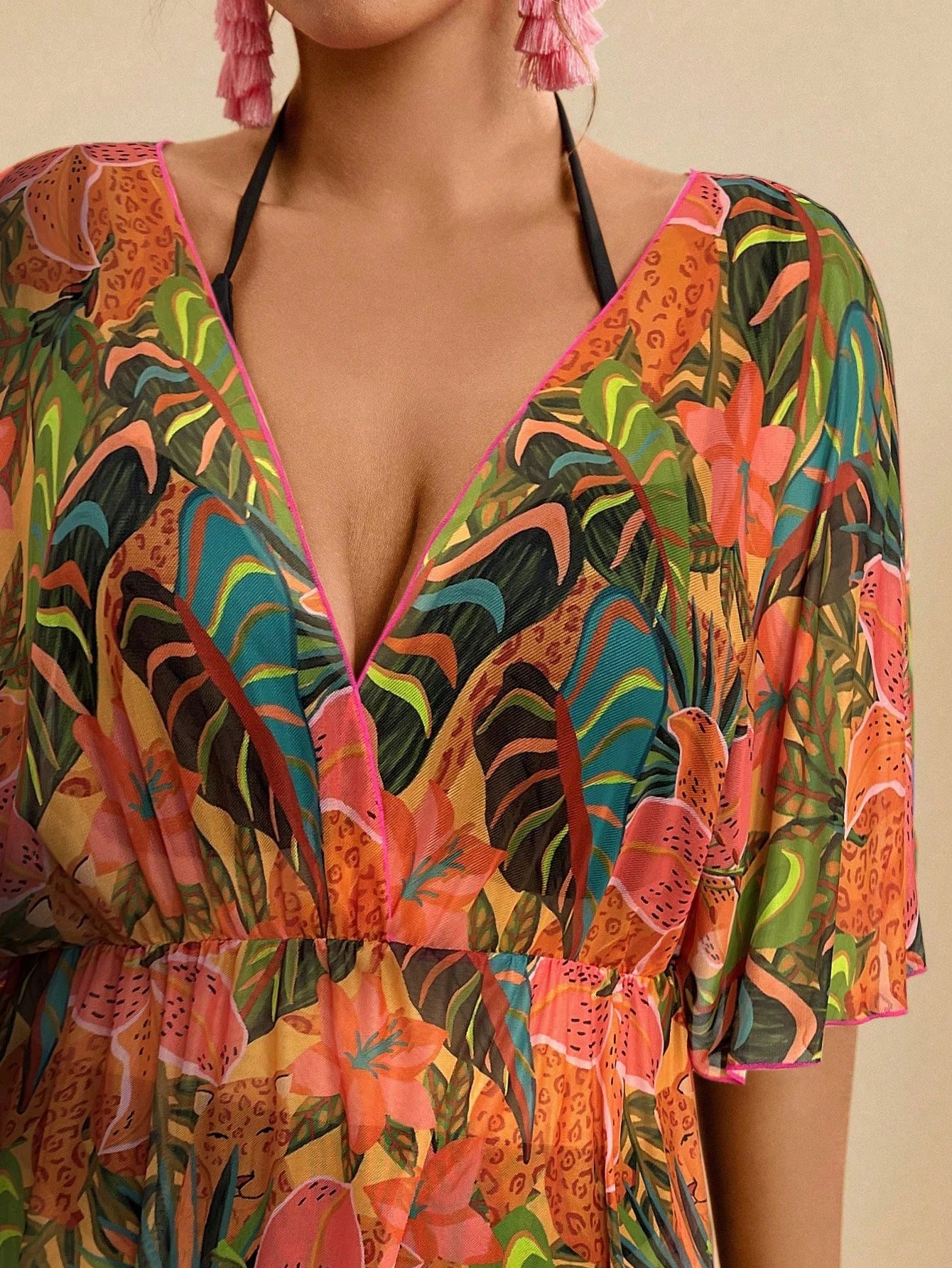 Saída de Praia Plus Size Tie Back