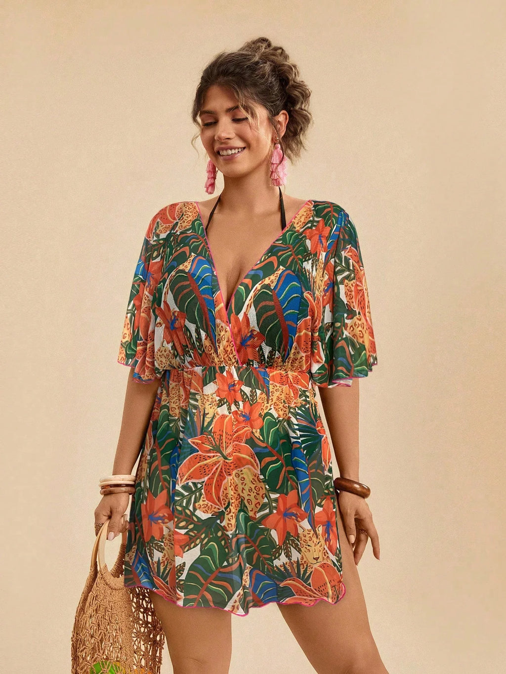 Saída de Praia Plus Size Tie Back